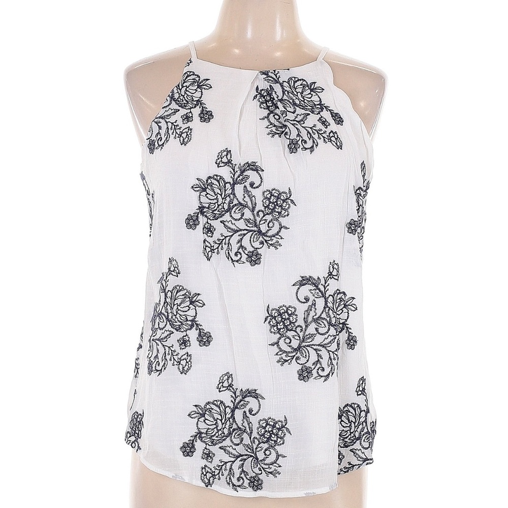 Large White Floral Embroidered Halter Tank Top